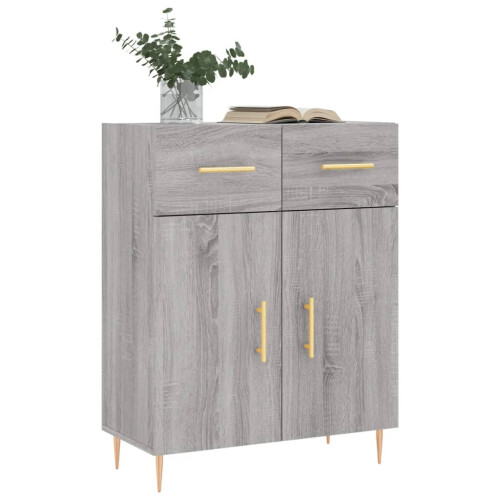 VidaXL (grey sonoma) vidaXL Sideboard Storage Cabinet Cupboard High Gloss White Engineered Wood 2