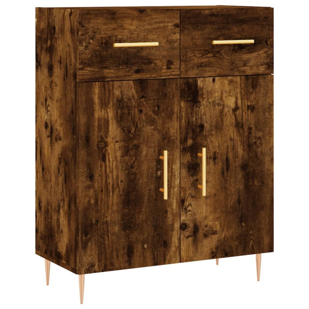 Vidaxl (Smoked Oak) Sideboard Storage Cabinet Cupboard High Gloss Engineered Wood White