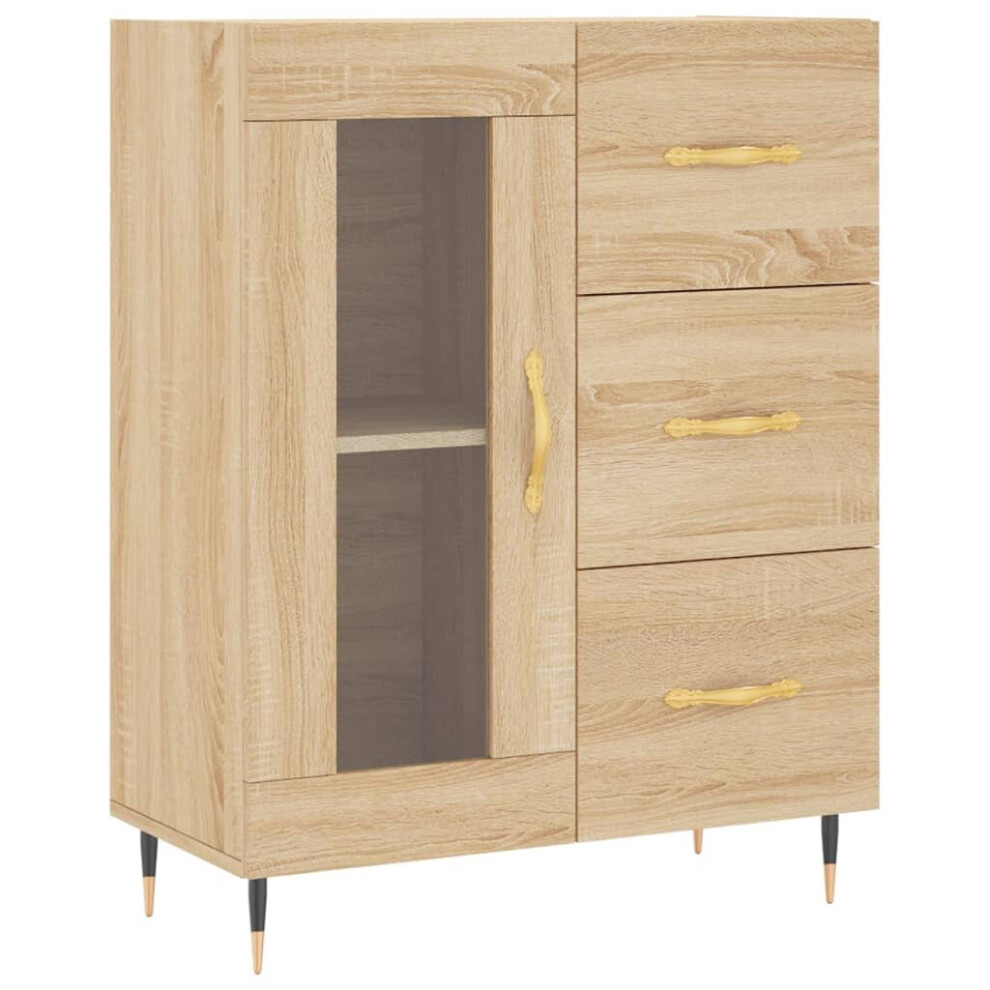 (sonoma oak) vidaXL Sideboard Storage Cabinet Cupboard High Gloss White Engineered Wood