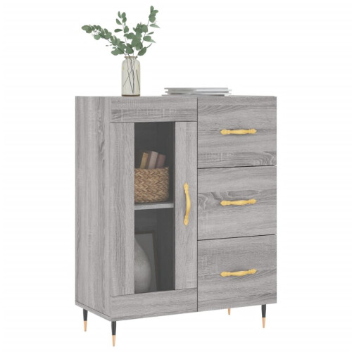 VidaXL (grey sonoma) vidaXL Sideboard Storage Cabinet Cupboard High Gloss White Engineered Wood 2