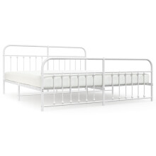 (white, 193 x 203 cm/with headboard & footboard) vidaXL Metal Bed Frame Bedroom Bed Base Bedstead Metal Matress Foundation