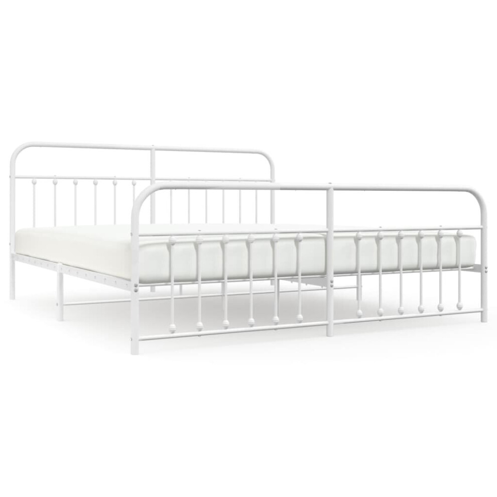 Vidaxl (White, 193 X 203 Cm/With Headboard & Footboard) Metal Bed Frame Bedroom Bed Base Bedstead Metal Matress Foundation