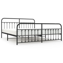 (black, 200 x 200 cm/with headboard & footboard) vidaXL Metal Bed Frame Bedroom Bed Base Bedstead Metal Matress Foundation