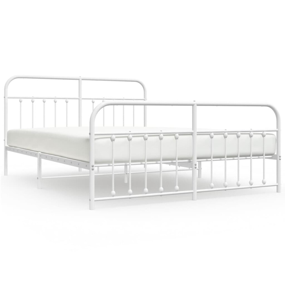 Vidaxl (White, 160 X 200 Cm/With Headboard & Footboard) Metal Bed Frame Bedroom Bed Base Bedstead Metal Matress Foundation