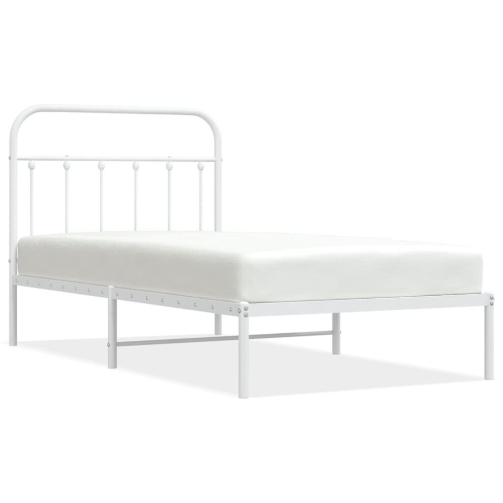 Vidaxl (White, 100 X 190 Cm/With Headboard) Metal Bed Frame Bedroom Bed Base Bedstead Metal Matress Foundation