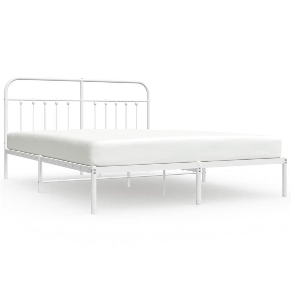 Vidaxl (White, 160 X 200 Cm/With Headboard) Metal Bed Frame Bedroom Bed Base Bedstead Metal Matress Foundation