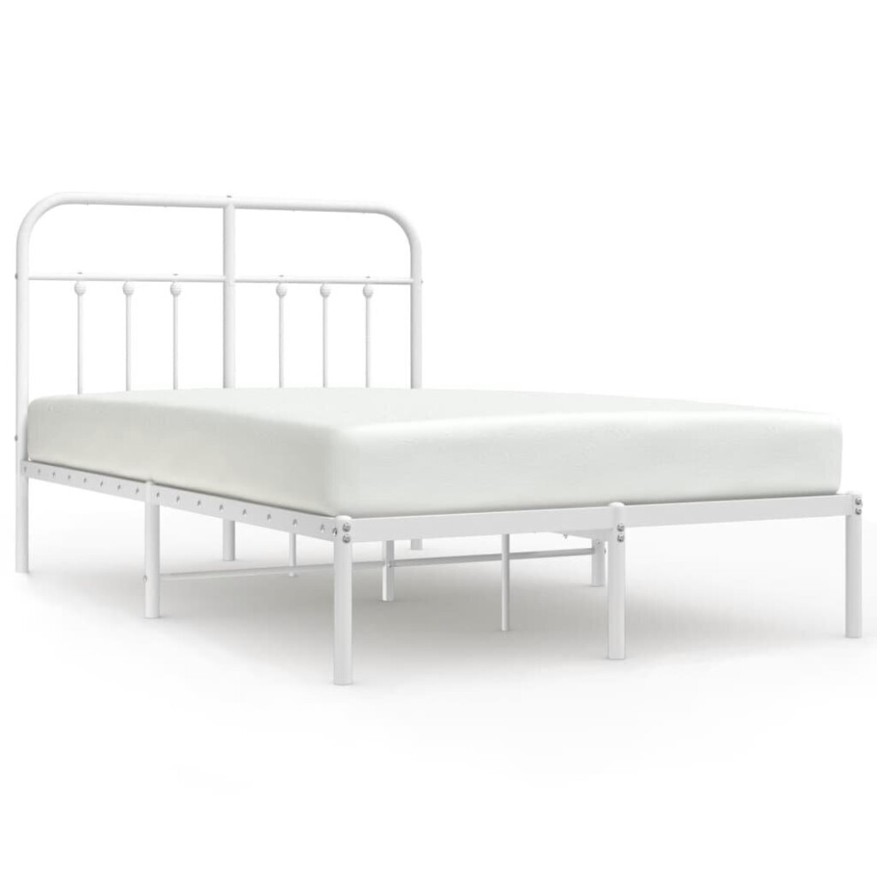 Vidaxl (White, 120 X 190 Cm/With Headboard) Metal Bed Frame Bedroom Bed Base Bedstead Metal Matress Foundation