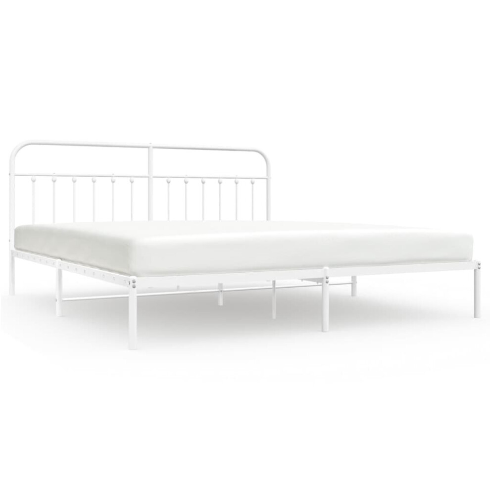 Vidaxl (White, 200 X 200 Cm/With Headboard) Metal Bed Frame Bedroom Bed Base Bedstead Metal Matress Foundation