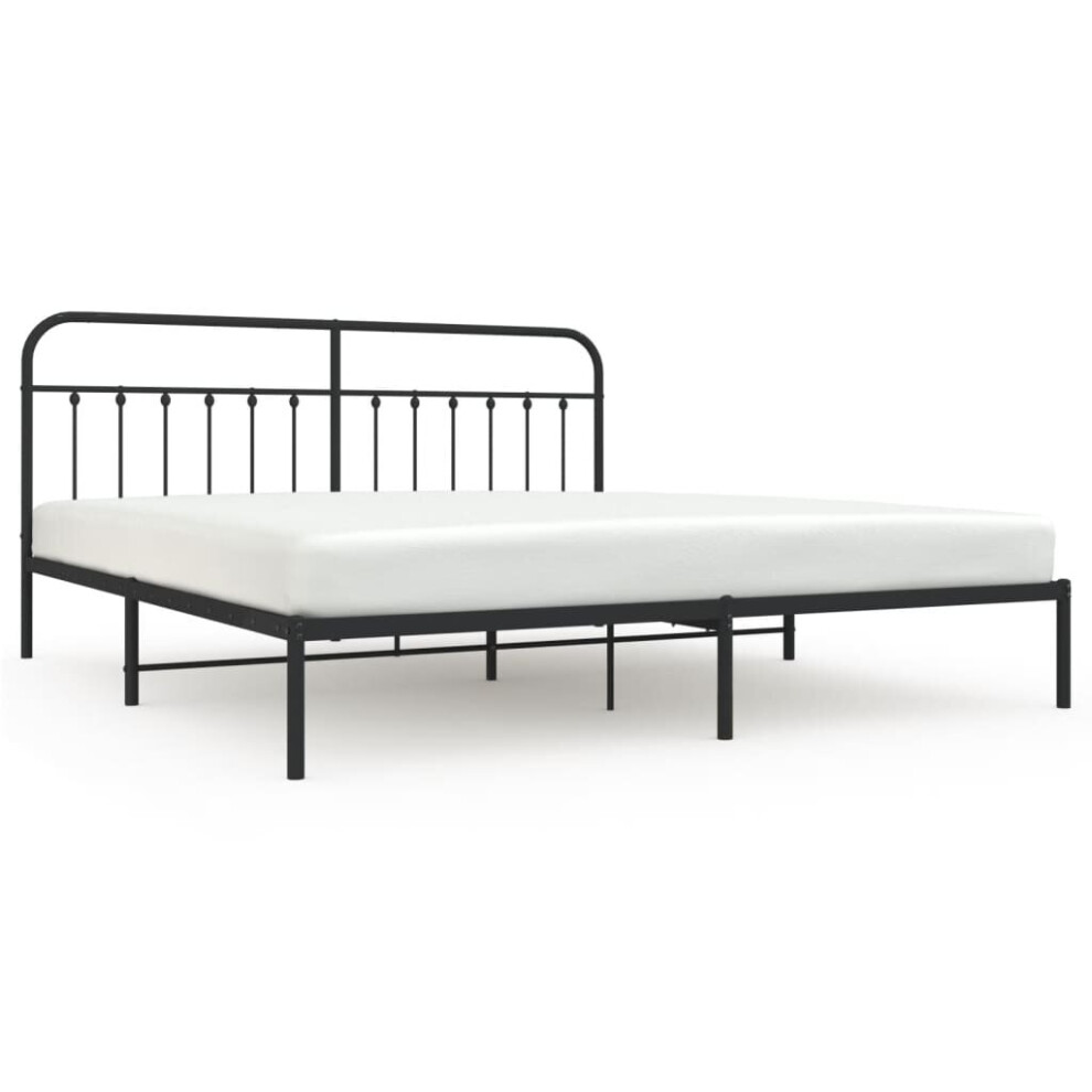 Vidaxl (Black, 200 X 200 Cm/With Headboard) Metal Bed Frame Bedroom Bed Base Bedstead Metal Matress Foundation