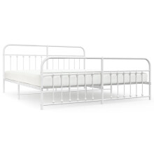 (white, 200 x 200 cm/with headboard & footboard) vidaXL Metal Bed Frame Bedroom Bed Base Bedstead Metal Matress Foundation