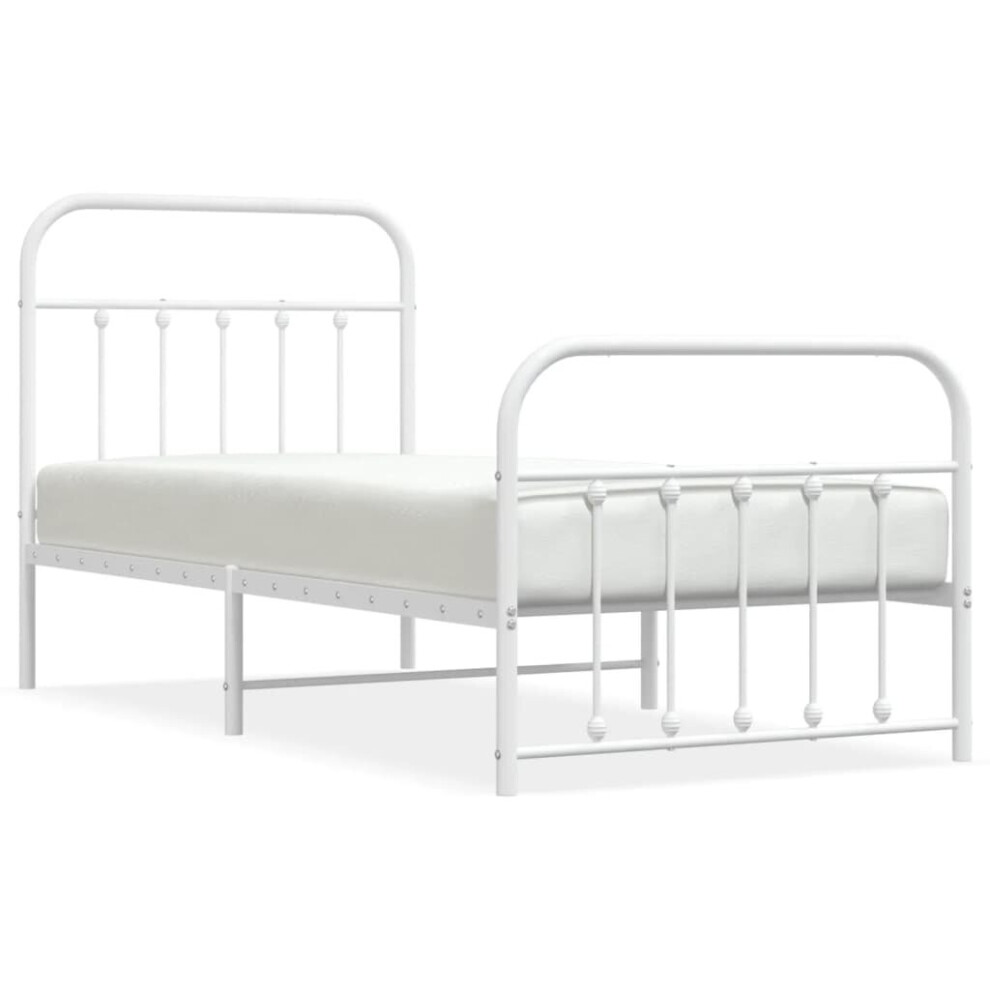 Vidaxl (White, 90 X 200 Cm/With Headboard & Footboard) Metal Bed Frame Bedroom Bed Base Bedstead Metal Matress Foundation