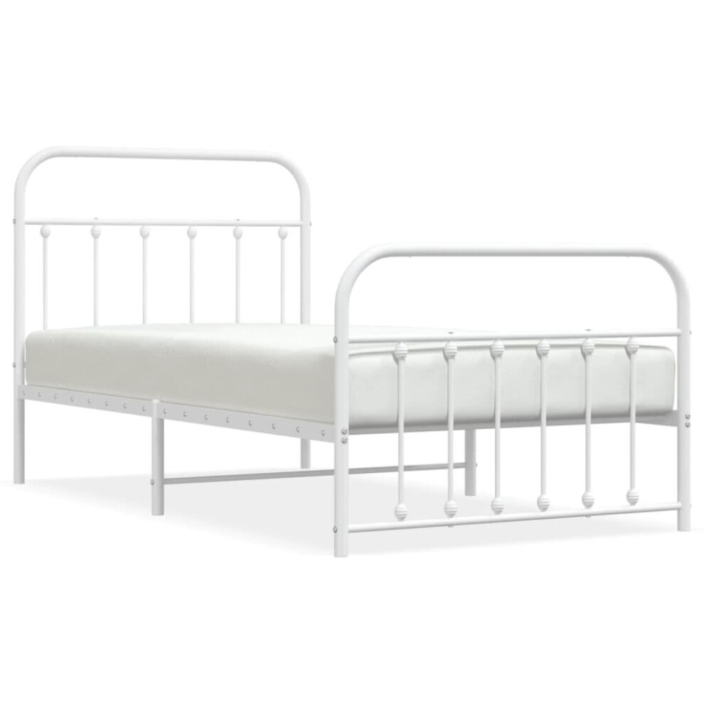 Vidaxl (White, 100 X 190 Cm/With Headboard & Footboard) Metal Bed Frame Bedroom Bed Base Bedstead Metal Matress Foundation