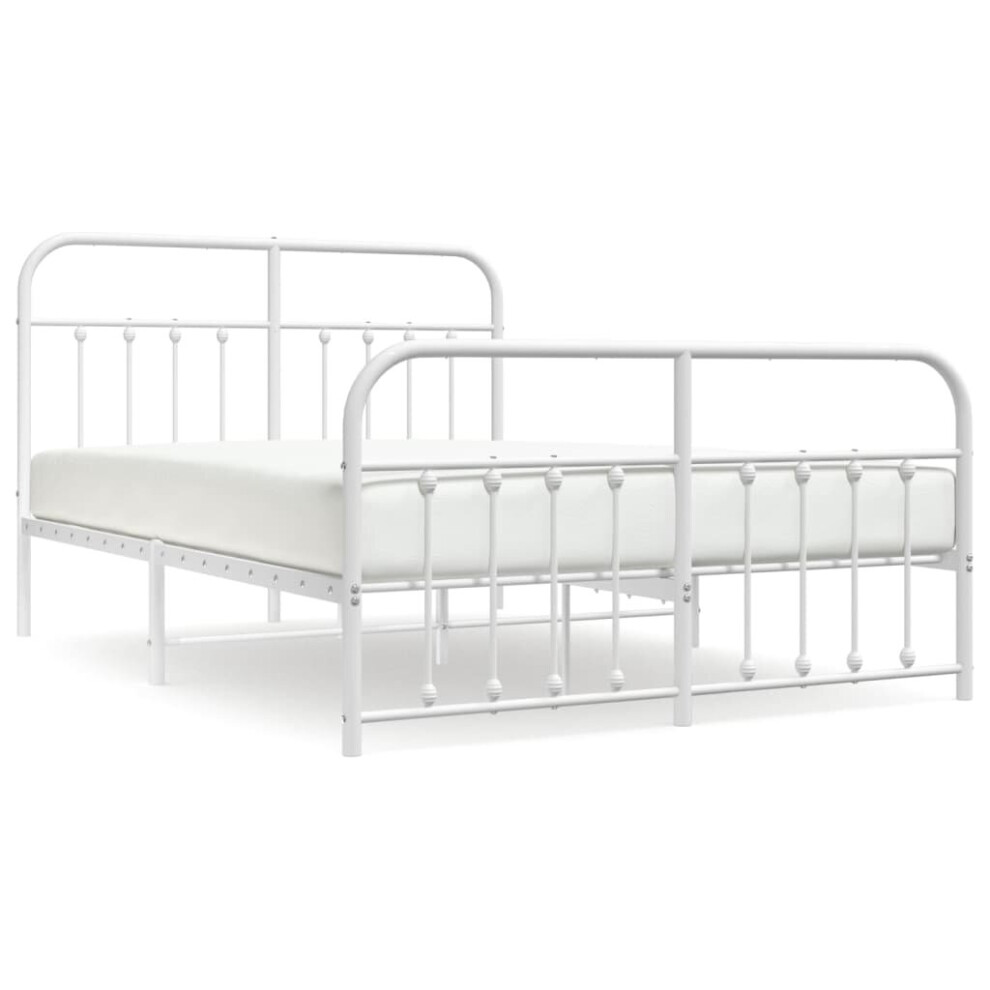 Vidaxl (White, 140 X 200 Cm/With Headboard & Footboard) Metal Bed Frame Bedroom Bed Base Bedstead Metal Matress Foundation