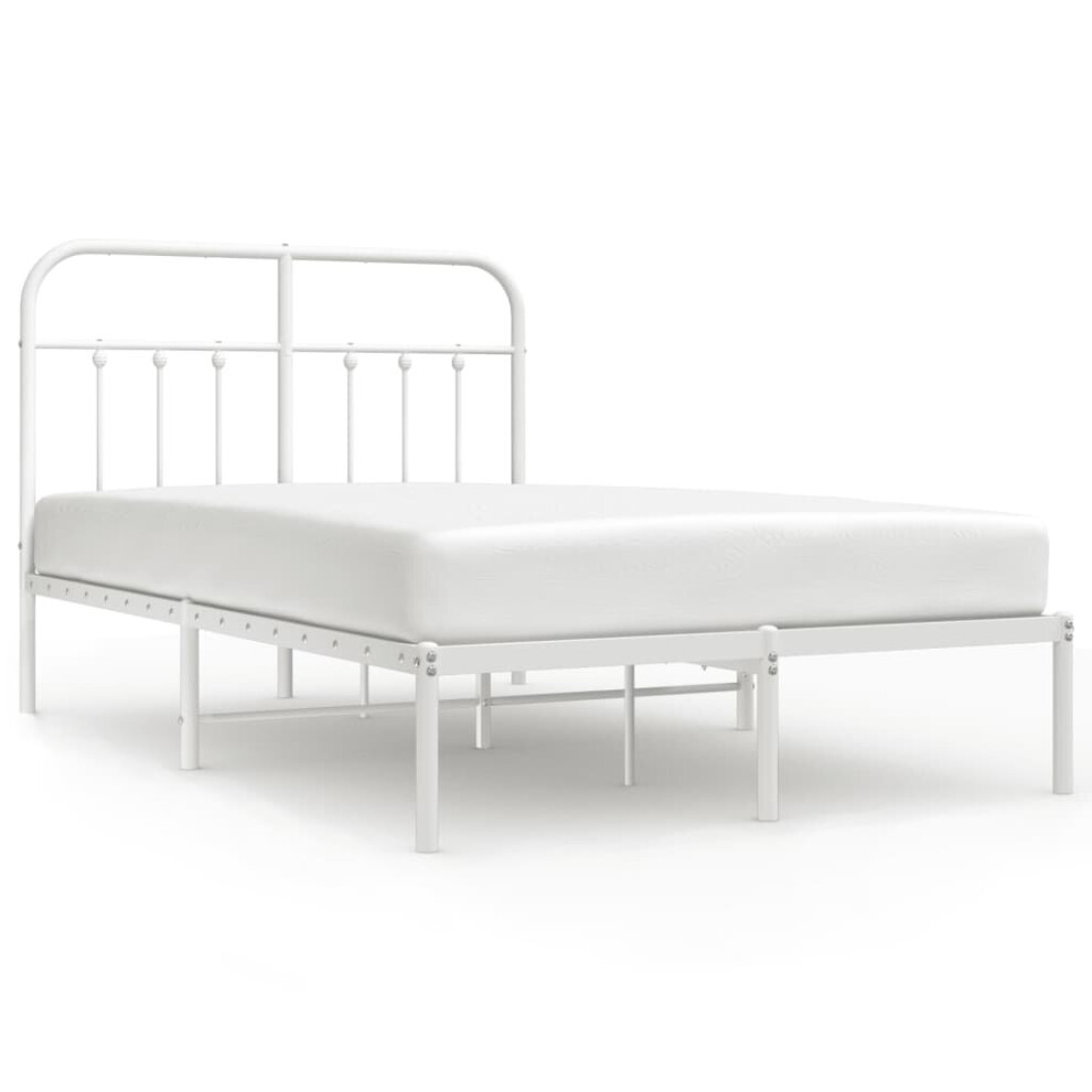 Vidaxl (White, 120 X 200 Cm/With Headboard) Metal Bed Frame Bedroom Bed Base Bedstead Metal Matress Foundation