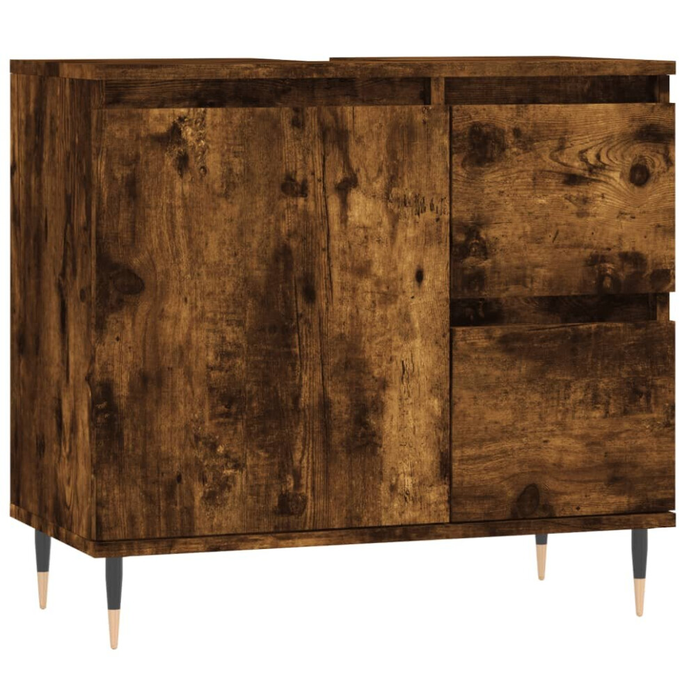Vidaxl (Smoked Oak) Bathroom Cabinet Vanity Unit Highboard Cupboard Black Engineered Wood