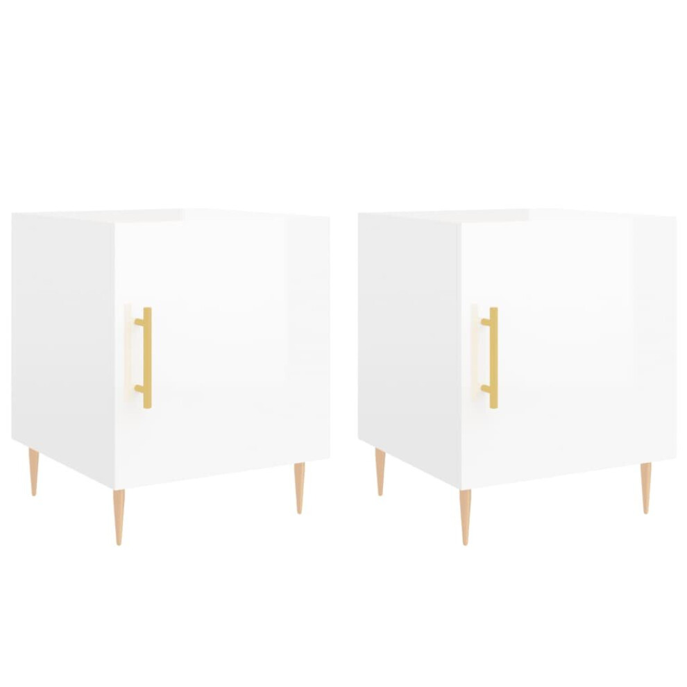 Vidaxl (High Gloss White, 2 Pcs) Bedside Cabinets Side Table Bedstand 2 Pcs Grey Sonoma Engineered Wood