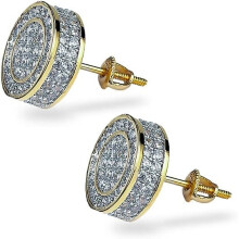 Aretes Para Hombre 14K Gold Plated 925 Sterling Silver Iced out CZ Hypoallergenic Round Screw Back Stud Earrings for Men