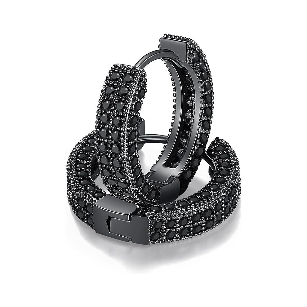 Black Hoop Earrings for Men with 5A Cubic Zirconia, Hypoallergenic Men's Cartilage Circle Diamond Earrings, 18K Gold Plated Lightweight