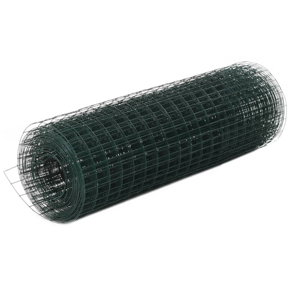 vidaXL Wire Netting Steel with PVC Coating 25x0.5m Square Green Garden Panel