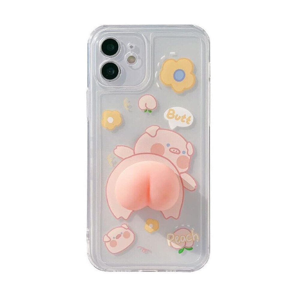 Phone Case for iPhone 14, Funny Waving 3D Squeezable Peach Butt Piggy Pattern Happy Pig Case Transparent Soft TPU Silicone Rubber Case Help Relax-image-OPC-PCB5WQC-NEW