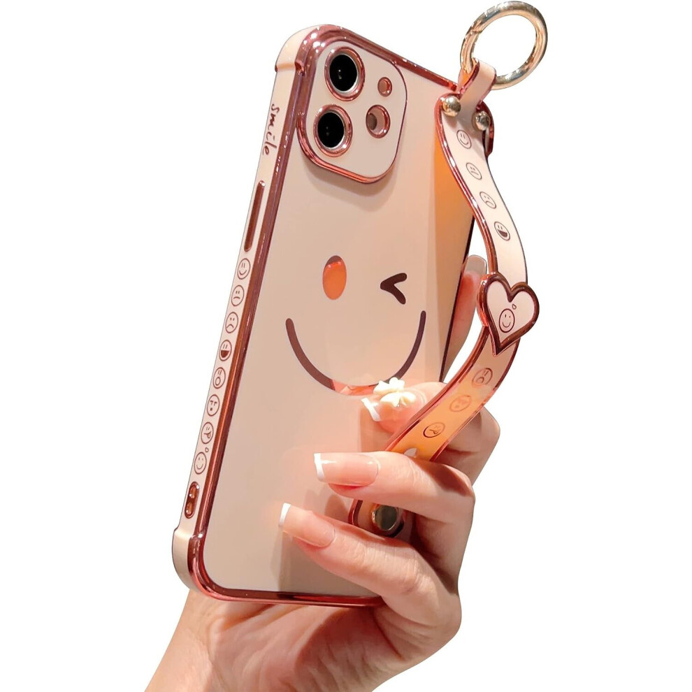 IPhone 13 6.1 inch phone case, cute gold-plated smile, soft shock absorber bumper and camera protection, ultra-thin phone case (Pink)-image-OPC-PCB5WRP-NEW