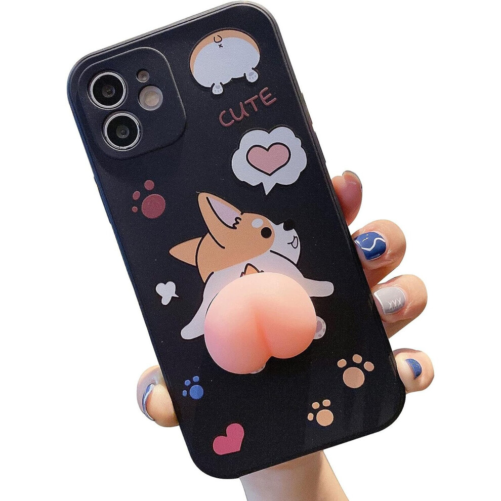 Creative and Fun Swinging 3D Pink Butt Animal Soft TPU Silicone Rubber Phone Case, iPhone11 Pressure Release Cover  Corgi Black-image-OPC-PCB5WVJ-NEW