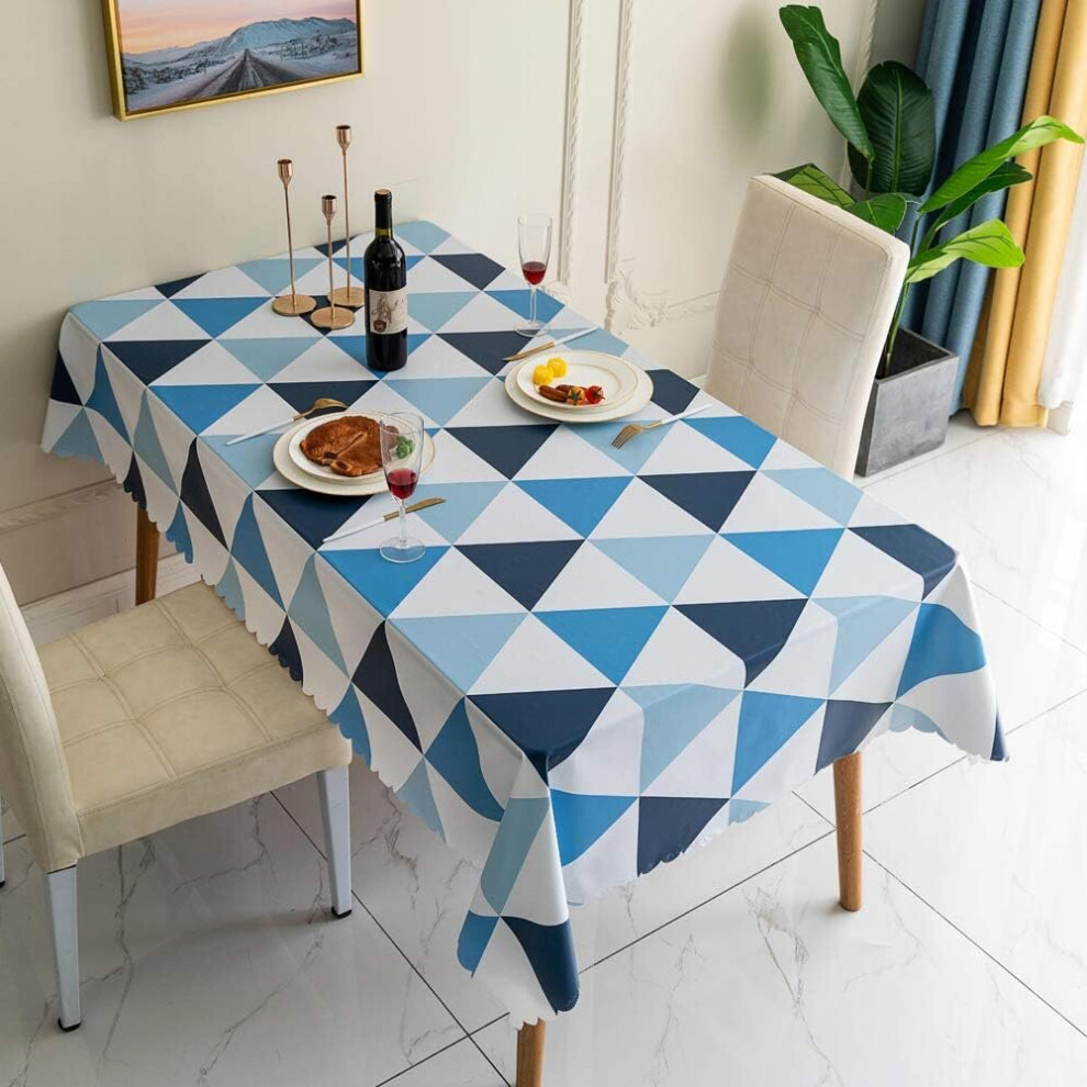 Tablecloths Rectangular PVC Tablecloth Wipeable Waterproof Table Cloth Easy Clean Nordic Style Triangular Lattice Tablecloth (Blue, 120Â¡Ã120cm)-image-OPC-PCB5WY7-NEW