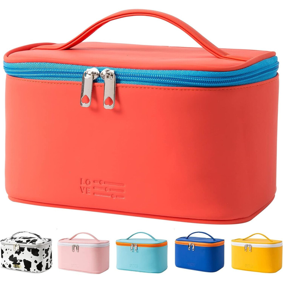 Tianfu Makeup Bag Portable Travel Cosmetic Bag For Women, Beauty Zipper Makeup Organizer Pu Leather Washable Waterproof