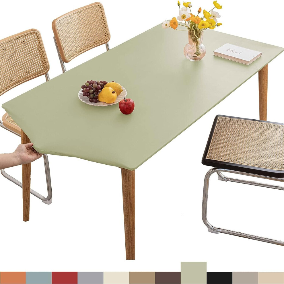 Leather Fitted Rectangular Tablecloth, Elastic Edge Tablecloth, Washable Tablecloth for Outdoor, Patio, Kitchen and Dining Room- Green||6FT 183x75CM-image-OPC-PCB5XHK-NEW