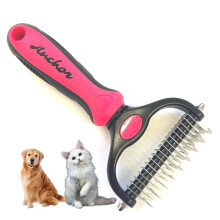 Pet Grooming Brush-Double Sided Shedding and Dematting Undercoat Rake Comb for Dogs and Cats, No More Nasty Shedding or Flying Hair (Pink) 1.0 Count