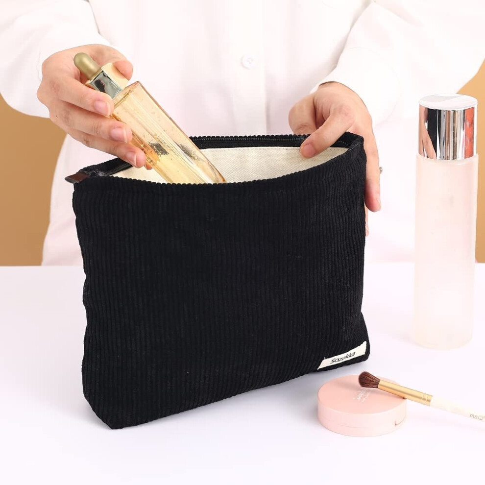 Tianfu Black Velvet Makeup Bag Cosmetic Bag For Women,Large Capacity Canvas Makeup Bags Travel Toiletry Bag Accessories Organizer