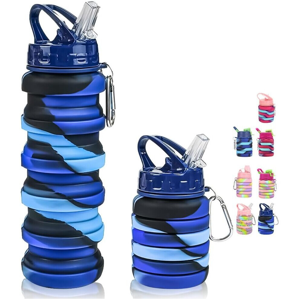 Silicone Collapsible Water Bottles, 16oz 500ml Portable Foldable Expandable Water Bottle Sports Cups, Leak Proof Reusable(41#Blue)-image-OPC-PCB5XP8-NEW