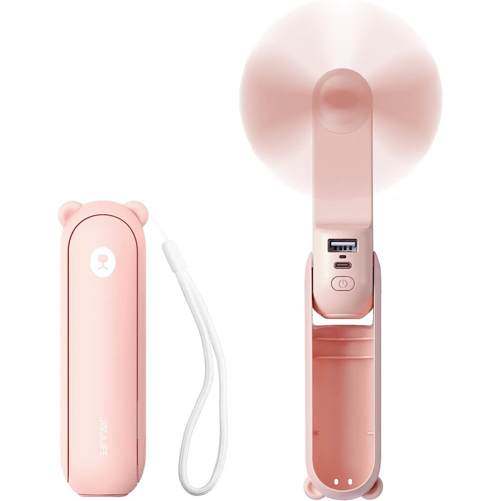 Mini Portable 3 In 1 Hand Fan, Rechargeable, Battery Operated Fan [14-21 Hours Working] With Power Bank, Flashlight Function - Pink 7042558965571