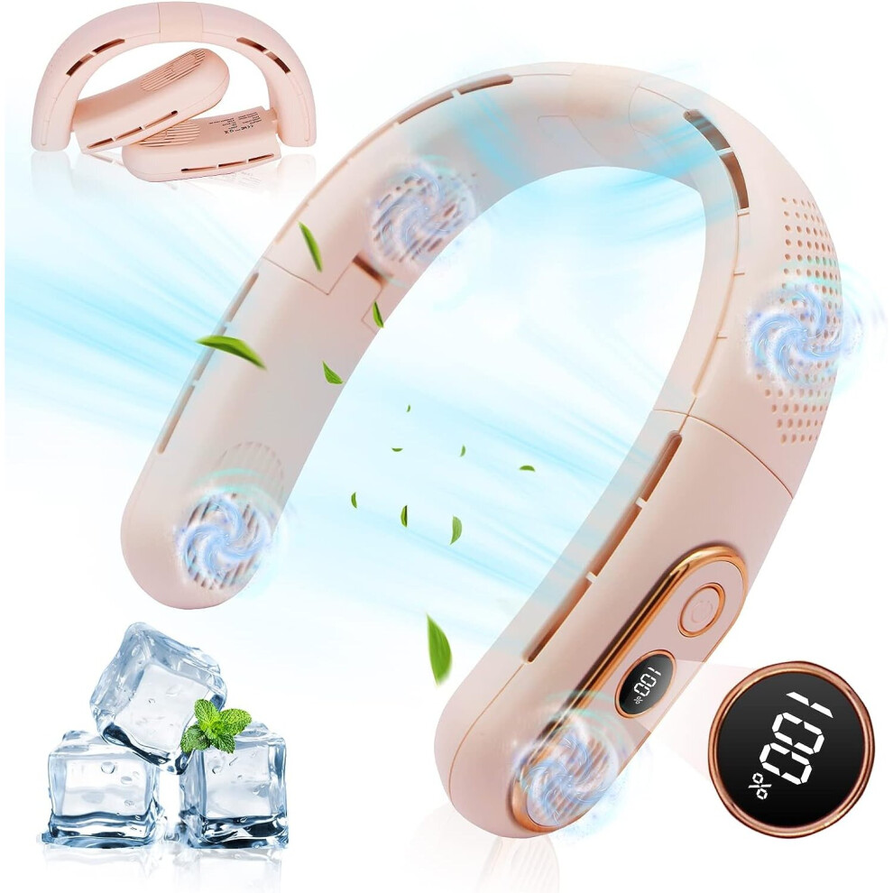 Neck Fan, 4 Turbos Foldable Portable Fan, Bladeless Neck Fan Rechargeable, LED Display, 3 Speeds Adjustment, 360¡ãCooling Airflow