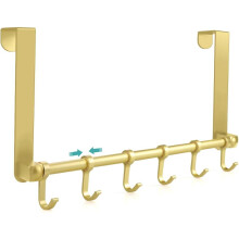Over The Door Hooks Hanger, Moving 6-Hooks,Over Door Towel Rack,Door Coat Hanger, Upgraded Long Arms for Bathroom Accessories (Gold)