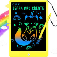 LCD writing board graffiti board, 12.5 inch color drawing board, electronic drawing board, travel gift, suitable for girls and boys aged 3-8 (Yellow)