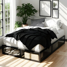 (Double, Black) Extra Strong Platform Bed Frame - Heavy Duty Support, Easy Assembly