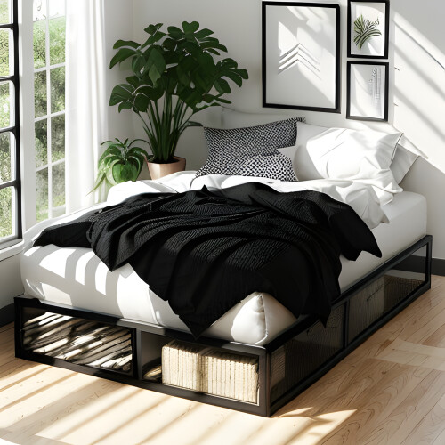 House of Home (Double, Black) Extra Strong Platform Bed Frame -  Heavy Duty Support, Easy Assembly