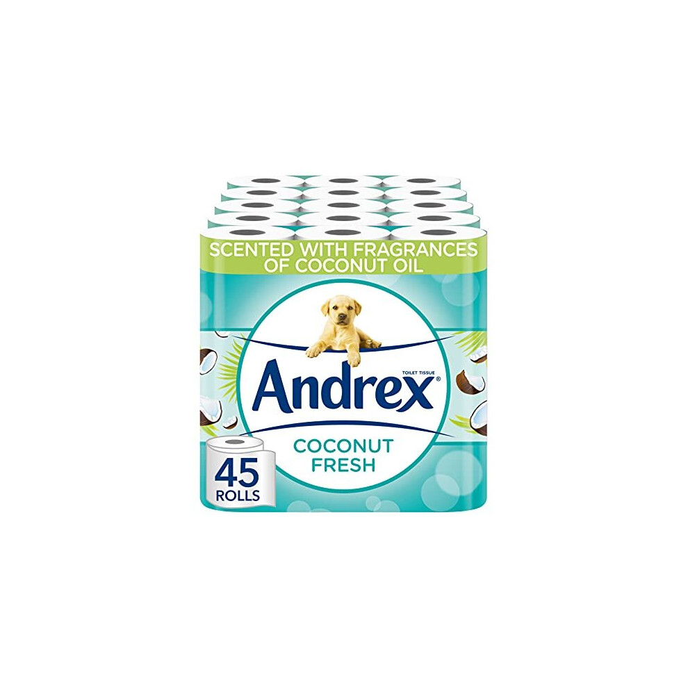 Andrex Coconut Fresh Fragrance Toilet Rolls - 45 Toilet Roll - Bulk Buy Toilet Rolls - Coconut Scented Toilet Rolls for a Fresh