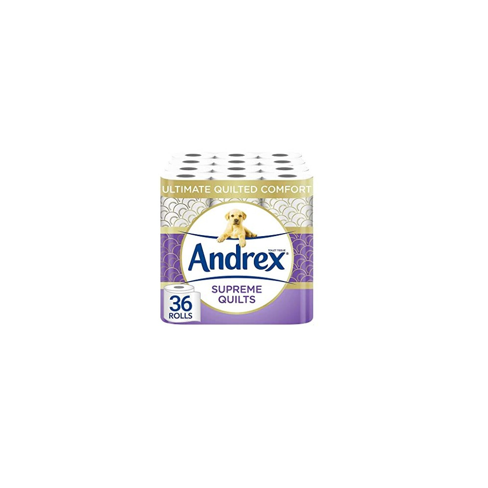 Andrex Supreme Quilts Quilted Toilet Paper - 36 Toilet Roll Pack - 25% Thicker Than Before to Provide Ultimate Quilted Comfort