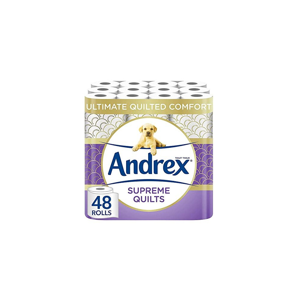 Andrex Supreme Quilts Quilted Toilet Paper - 25% Thicker Than Before to Provide Ultimate Quilted Comfort, 16 Count (Pack of 3)