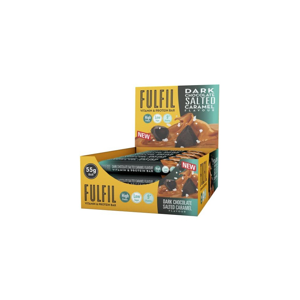 Fulfil Vitamin and Protein Bar (15 x 55 g Bars) — Dark Chocolate Salted Caramel Flavour — 20 g High Protein, 9 Vitamins, Low Sugar 