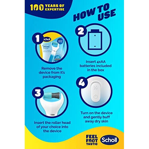 Scholl Scholl Velvet Smooth Electric Foot File Pedicure Hard Skin Remover with Extra Cracked Heel Roller Refill 2