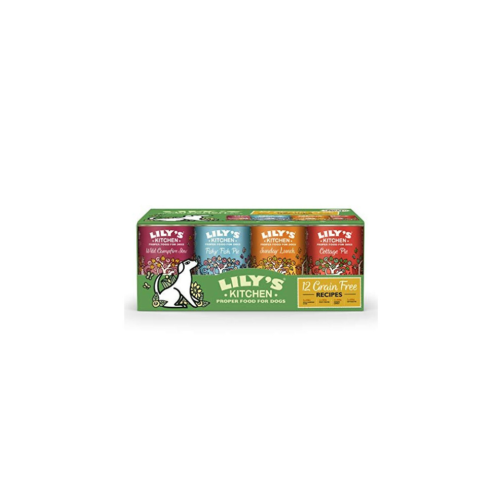 Lily's Kitchen Natural Adult Wet Dog Food Tins Grain-Free 4-Recipe Variety Pack 12x400g DMGF12