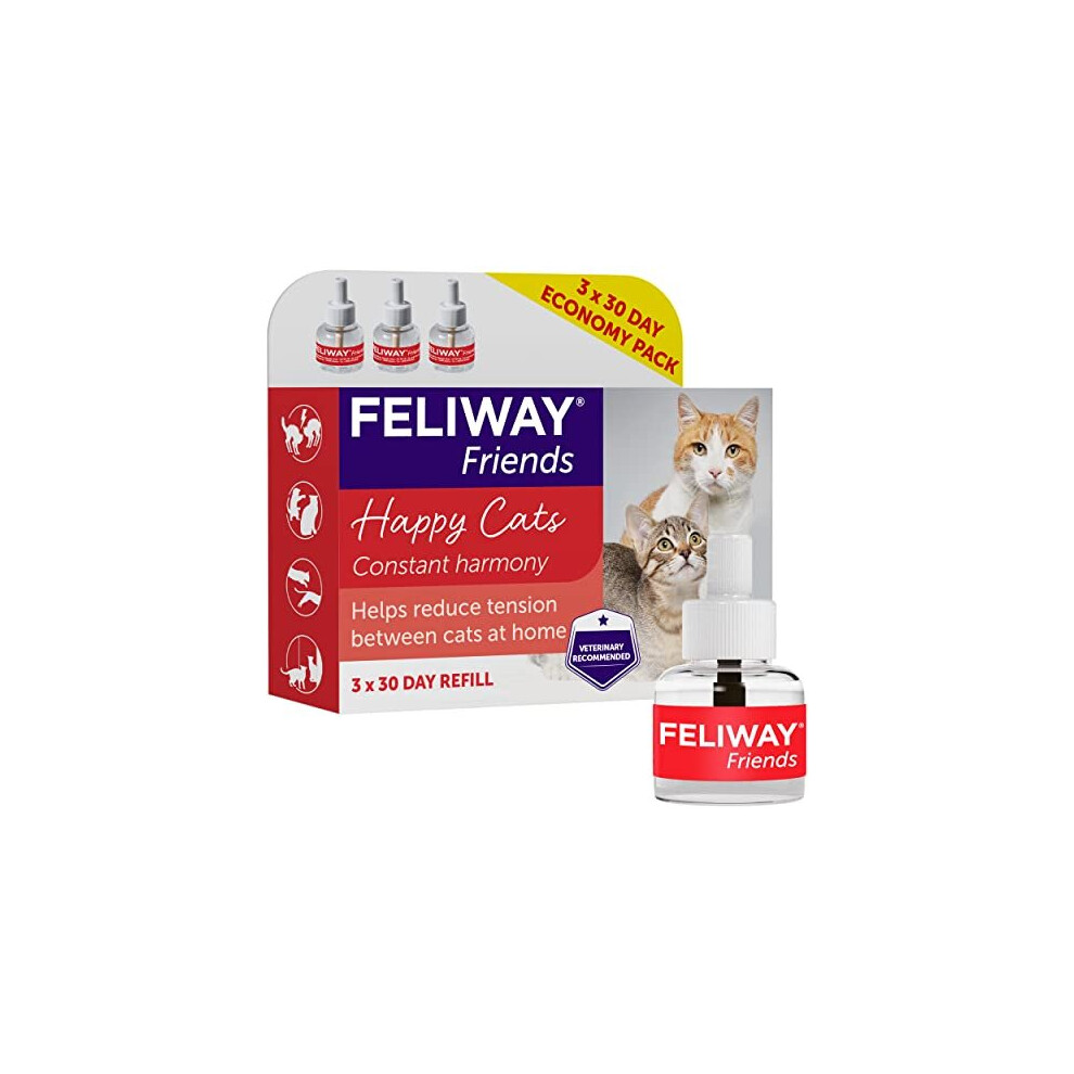 FELIWAY Friends 30 Day Refill (Value 3 pack), helps to reduce conflict in multi-cat households, helping cats get along better - 48ml x3