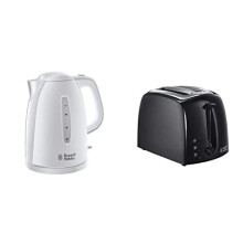 21270 Textures Plastic Kettle, 1.7 Litre, 3000 W, White & 21641 Textures 2-Slice Toaster, 700-850 W, Black