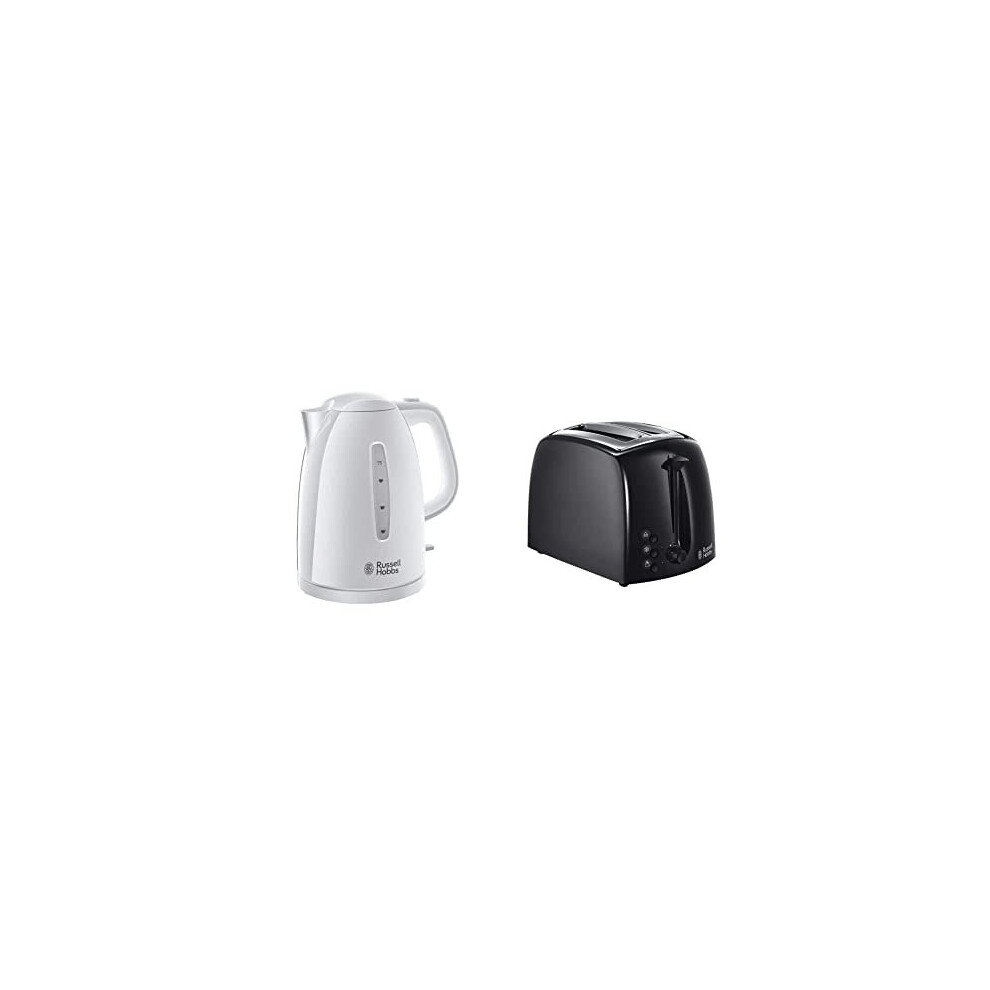 21270 Textures Plastic Kettle, 1.7 Litre, 3000 W, White & 21641 Textures 2-Slice Toaster, 700-850 W, Black