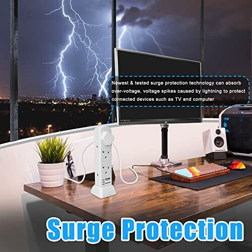 Tower Extension Lead, 6 Way Socket Surge Protector Socket Extensions