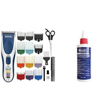 Colour Pro Cordless Clipper Kit, Hair Clippers for Men, Head Shaver, 12 Colour Coded Guide Combs, Blue and White,9649-806 & Clipper Oil, Blade Oil for