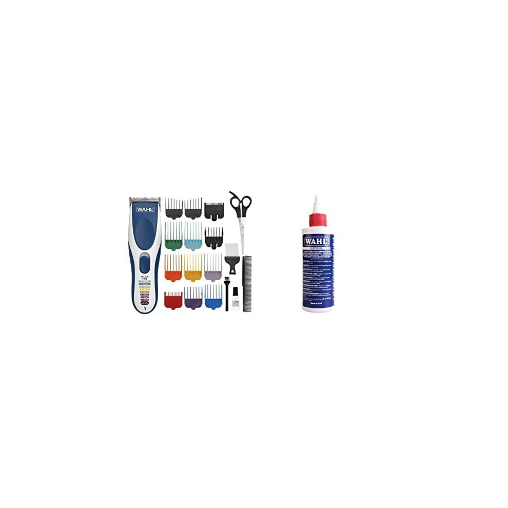 Colour Pro Cordless Clipper Kit, Hair Clippers for Men, Head Shaver, 12 Colour Coded Guide Combs, Blue and White,9649-806 & Clipper Oil, Blade Oil for